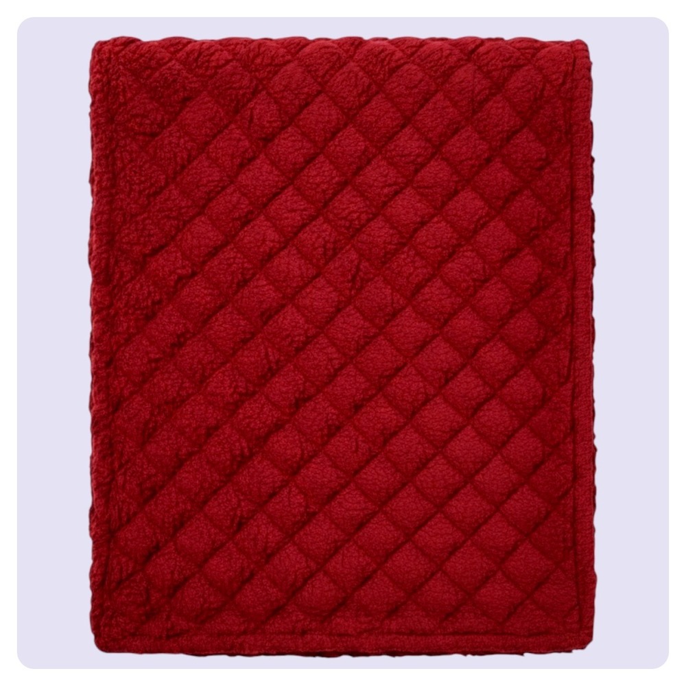 NWT Pottery Barn Nordic Sherpa Throw Red Quilted Fleece Blanket 50x60 194958